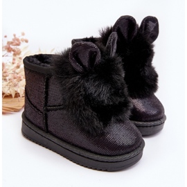 Botas de nieve negras para niños con piel con refriegas negro 2