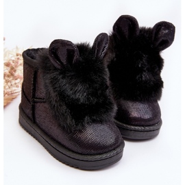 Botas de nieve negras para niños con piel con refriegas negro 4