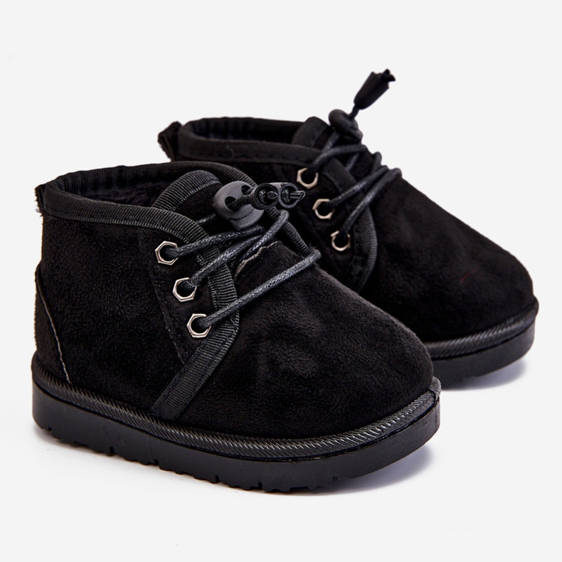 Botas de nieve con cordones para niños calentadas con piel Black Hunter negro negro 1