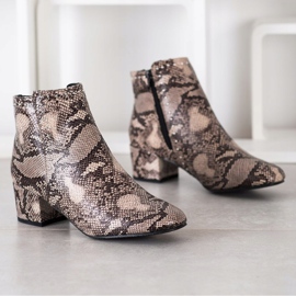 SHELOVET Bota con estampado de serpiente beige marrón 2