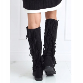 Botas con flecos, cuña oculta negro ST-28P Negro 2