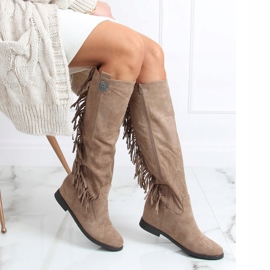 Botas con flecos cuña oculta beige ST-28P Khaki 3