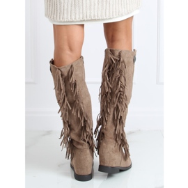 Botas con flecos cuña oculta beige ST-28P Khaki 2