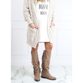 Botas con flecos cuña oculta beige ST-28P Khaki 4