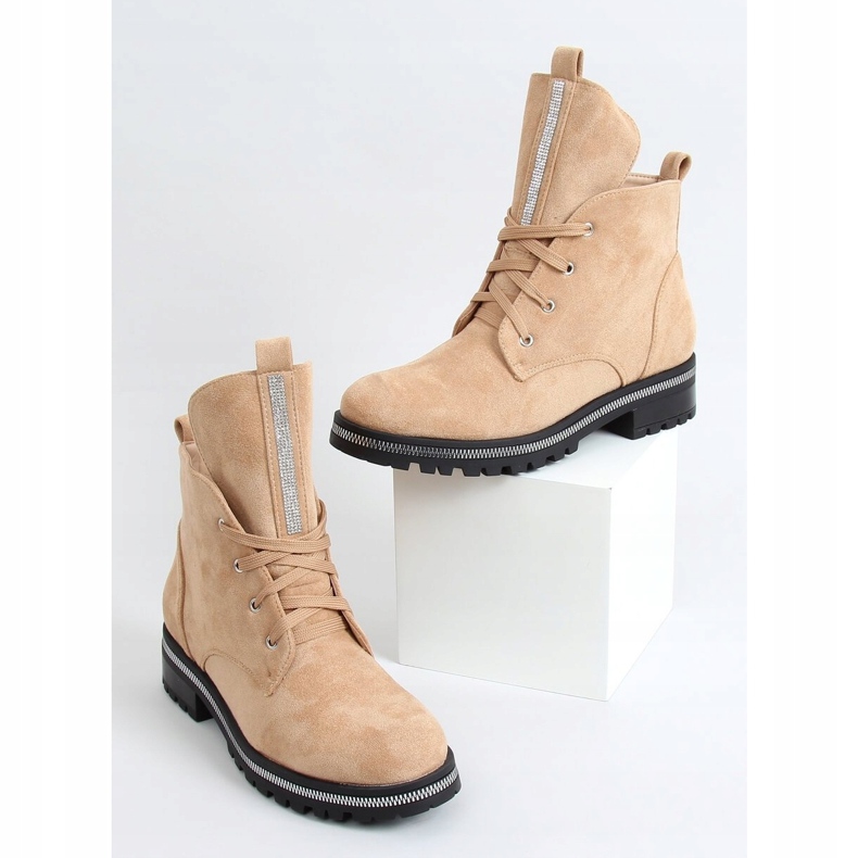 Botas de mujer con cordones beige NC1035 Khaki plata 1