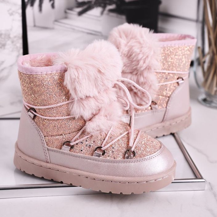 FRROCK Botas de nieve para niños con piel de Minnie Mouse rosa plata 4