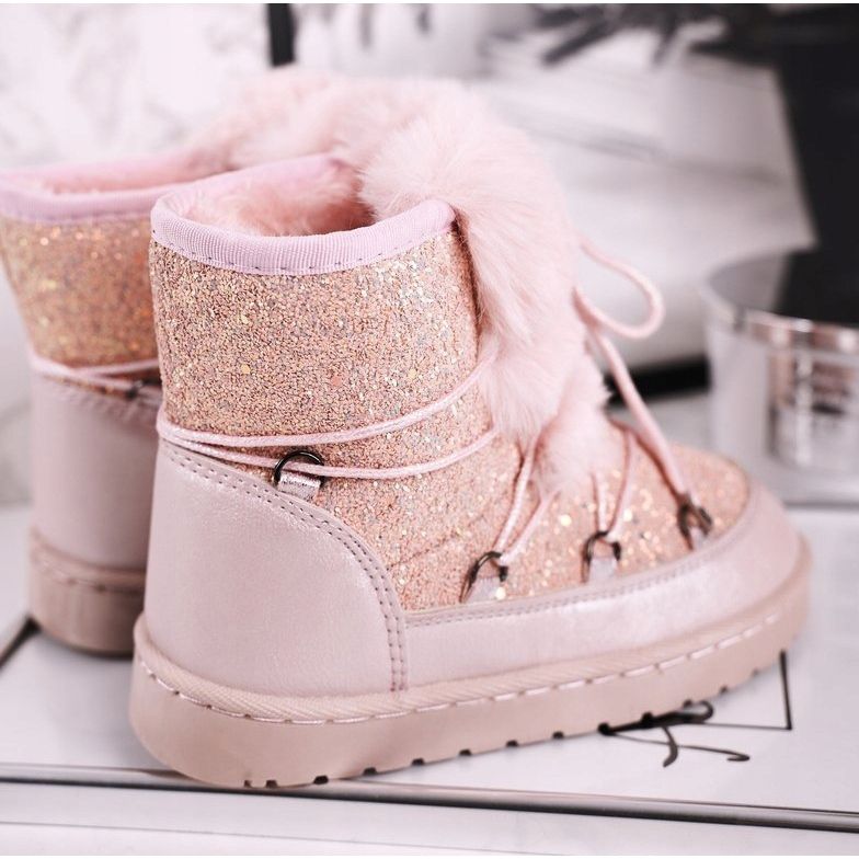 FRROCK Botas de nieve para niños con piel de Minnie Mouse rosa rosado plata 3