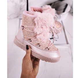 FRROCK Botas de nieve para niños con piel de Minnie Mouse rosa plata 2