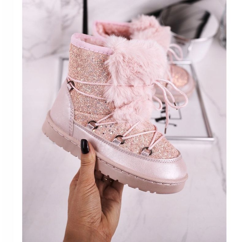 FRROCK Botas de nieve para niños con piel de Minnie Mouse rosa plata 2