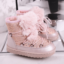 FRROCK Botas de nieve para niños con piel de Minnie Mouse rosa plata 1
