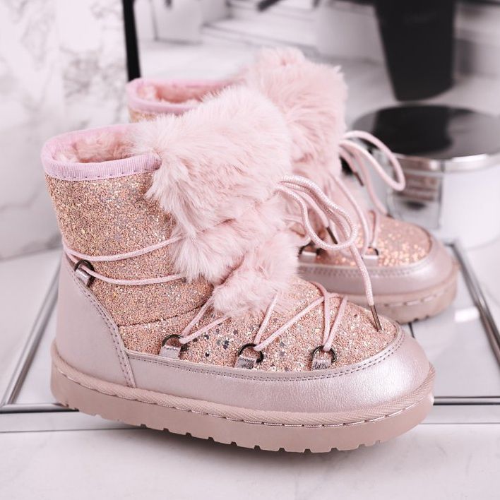 FRROCK Botas de nieve para niños con piel de Minnie Mouse rosa plata 1