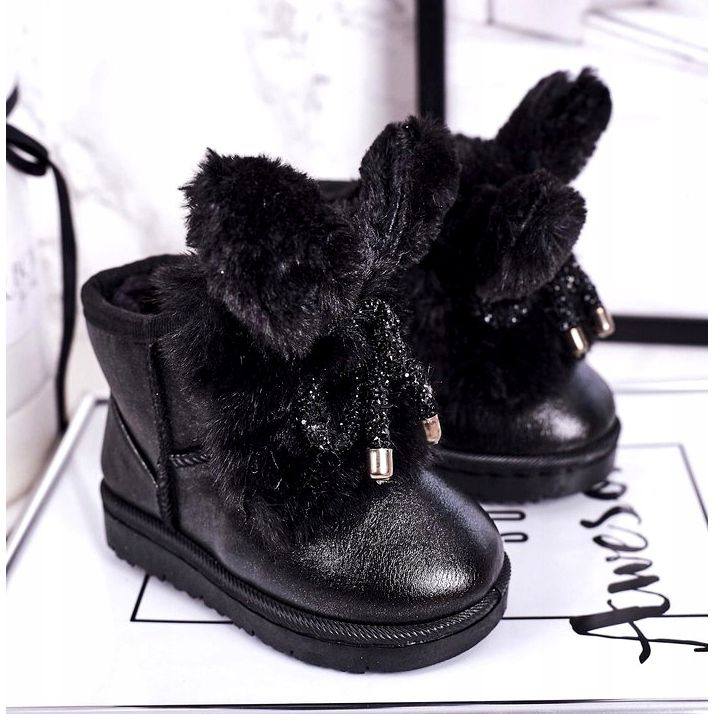 Botas de nieve para niños con pelo con orejas Black Bunny negro 1