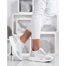 Goodin Zapatillas de cuero con estilo blanco plata 1