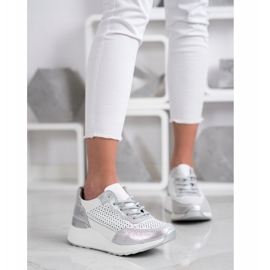 Goodin Zapatillas de cuero con estilo blanco plata 4