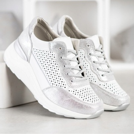 Goodin Zapatillas de cuero con estilo blanco plata 2