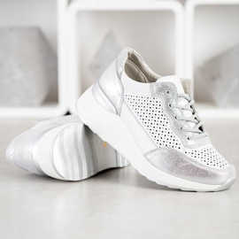 Goodin Zapatillas de cuero con estilo blanco plata 3