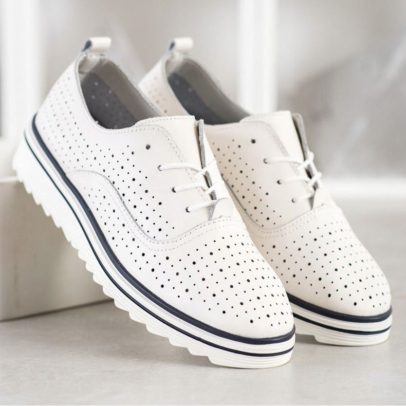 Goodin Calzado de cuero calado blanco 2