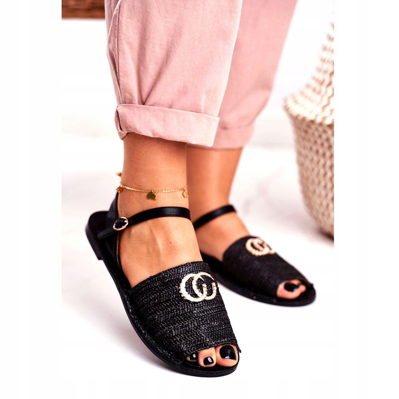 Sandalias Planas Mujer Negras Lu Boo Trenzadas Felicia negro 1