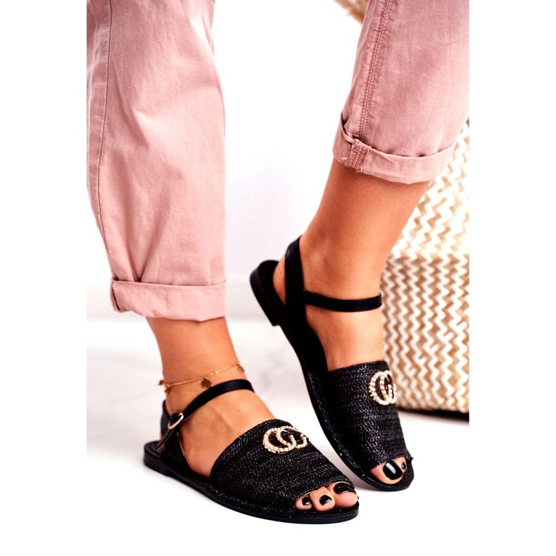 Sandalias Planas Mujer Negras Lu Boo Trenzadas Felicia negro 2