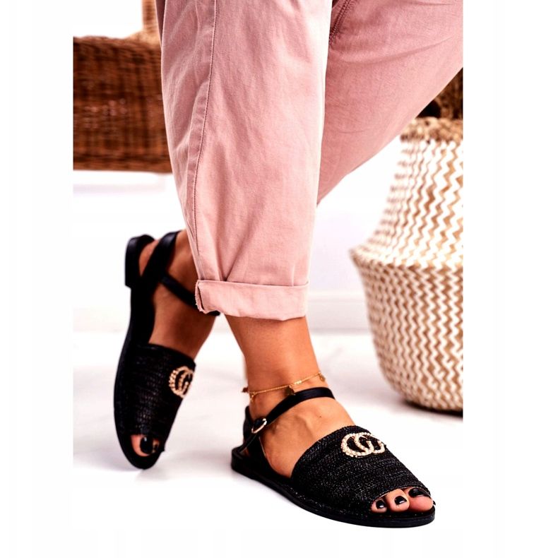 Sandalias Planas Mujer Negras Lu Boo Trenzadas Felicia negro 3