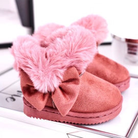 FRROCK Botas de nieve para niños con lazo de piel, Vella rosa 1