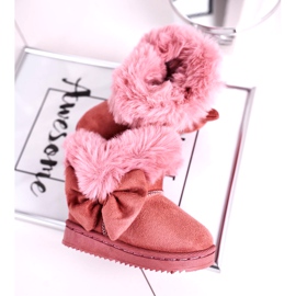 FRROCK Botas de nieve para niños con lazo de piel, Vella rosa rosado 3