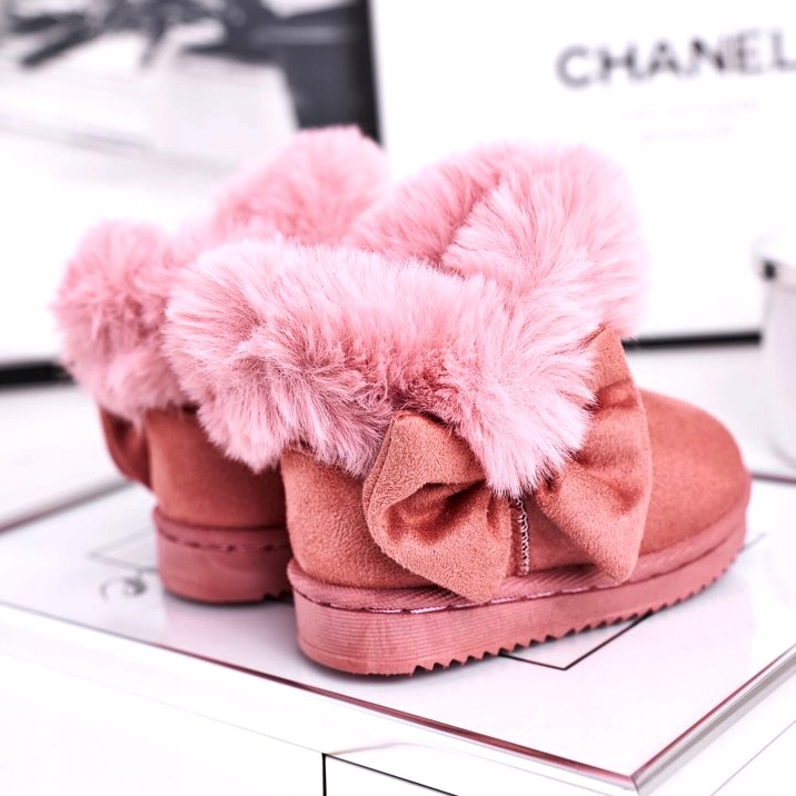 FRROCK Botas de nieve para niños con lazo de piel, Vella rosa rosado 4 FRROCK Botas de nieve para niños con lazo de piel, Vella rosa rosado 4