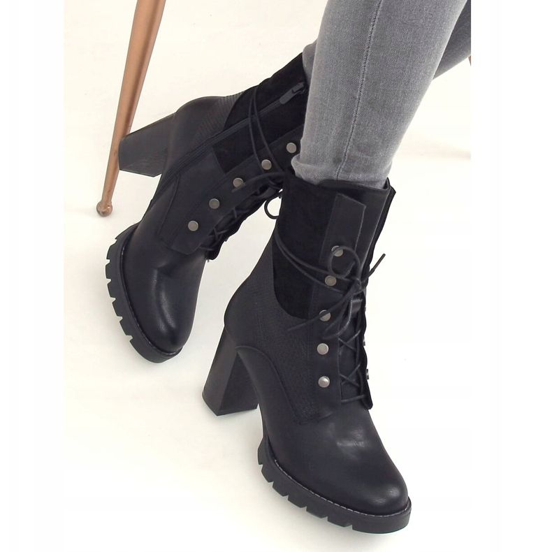 Botas negras con cordones de tacón alto 1213GA Black negro 1