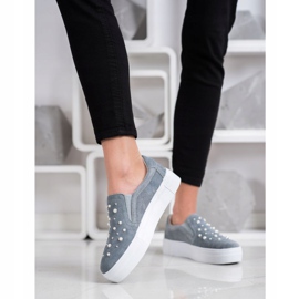 Filippo Slipons de cuero con perlas gris 1