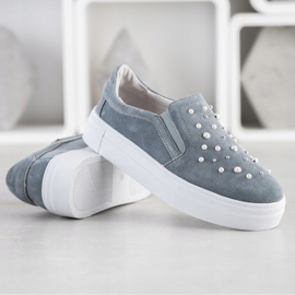 Filippo Slipons de cuero con perlas gris 4