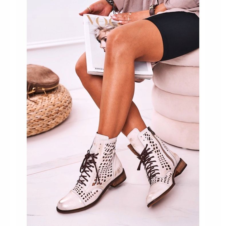 Nicole Botas de mujer de piel calada blanca Abigail blanco 1