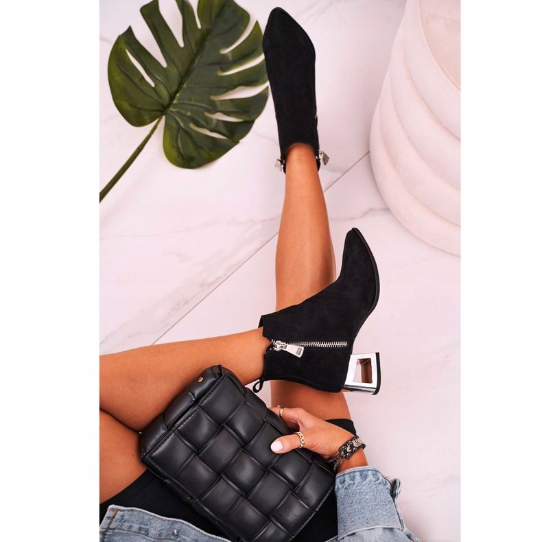 Nicole Botas De Mujer Con Tacón Plateado Ante Negro Norah 2