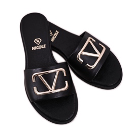 Nicole Pantuflas Clásicas Mujer Piel Negra Evie negro 1 Nicole Pantuflas Clásicas Mujer Piel Negra Evie negro 1