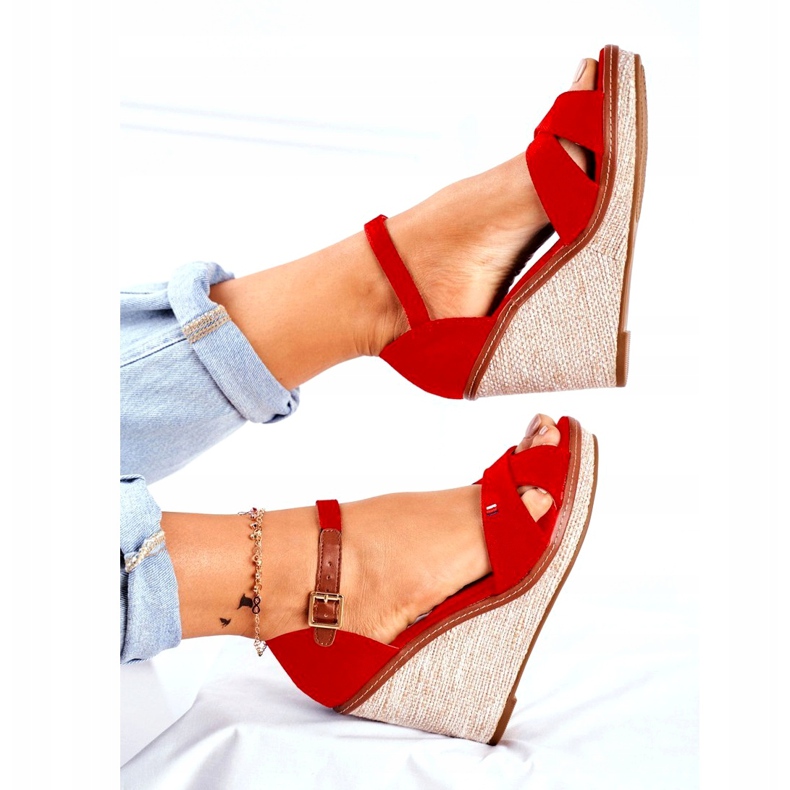 SEA Sandalias Mujer Con Cuña Rojo LaMane beige 1