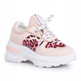 FRROCK Zapatos deportivos para niños con estampado de leopardo Pink Penny beige rosa 5