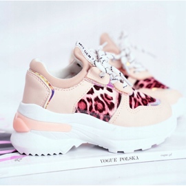 FRROCK Zapatos deportivos para niños con estampado de leopardo Pink Penny beige rosado 3