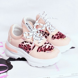 FRROCK Zapatos deportivos para niños con estampado de leopardo Pink Penny beige rosa 1