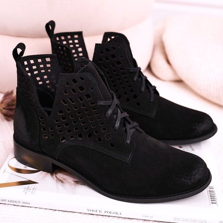 Nicole Botas Susannah negras de ante calado para mujer negro 1