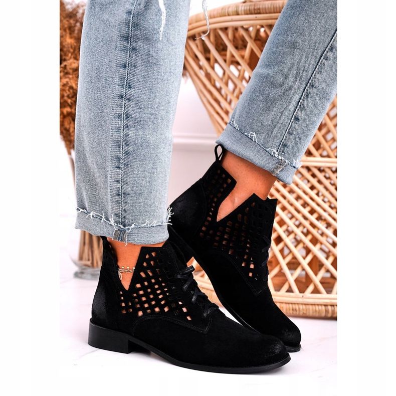 Nicole Botas Susannah negras de ante calado para mujer negro 2