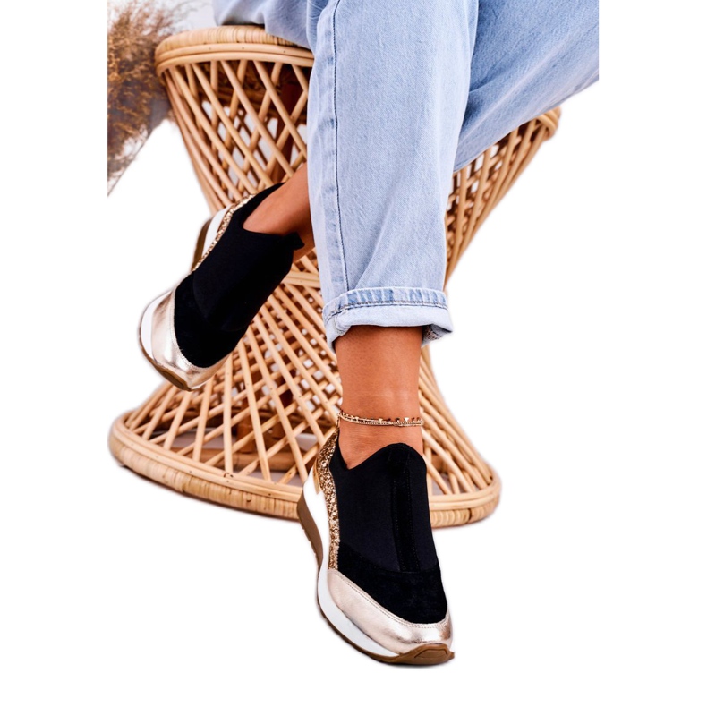 Nicole Zapatillas de Mujer en Piel con Cuña Negro Dorado Frances 1