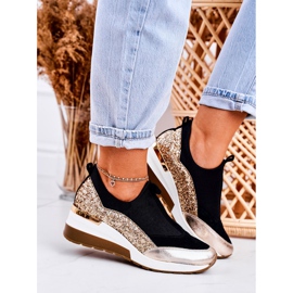 Nicole Zapatillas de Mujer en Piel con Cuña Negro Dorado Frances 2