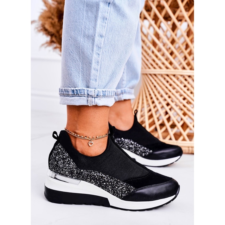 Nicole Zapatillas de Mujer en Piel con Cuña Negro Plata Frances 1