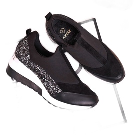 Nicole Zapatillas de Mujer en Piel con Cuña Negro Plata Frances 5