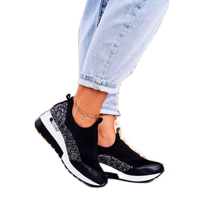 Nicole Zapatillas de Mujer en Piel con Cuña Negro Plata Frances 2