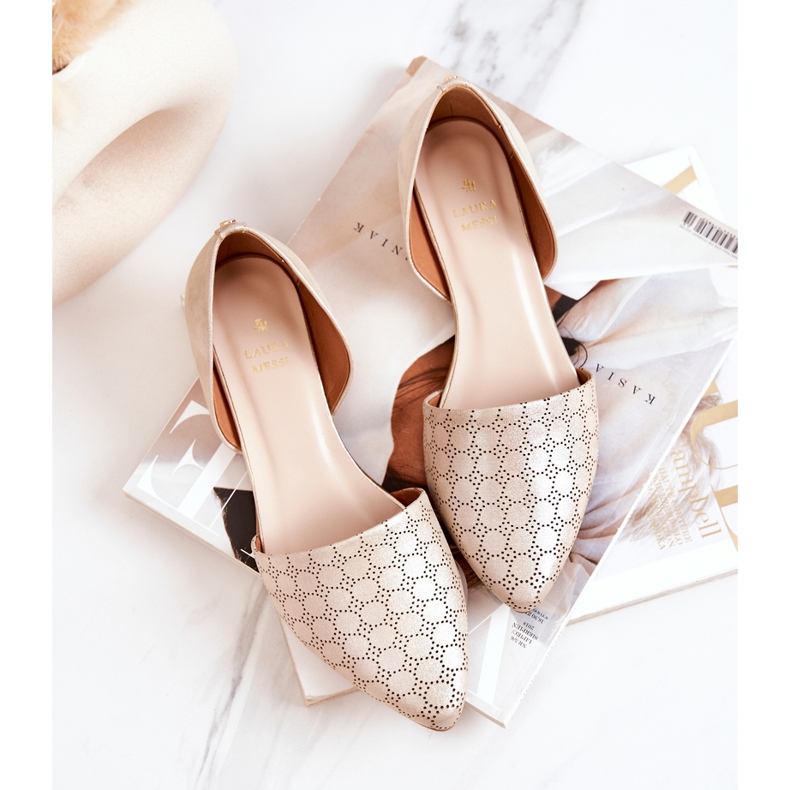 Elegantes Bailarinas de Piel Laura Messi 1110 Dorado Gasolina multicolor 1