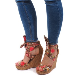 Sandalias de cuña atadas 3686 Camel marrón 2
