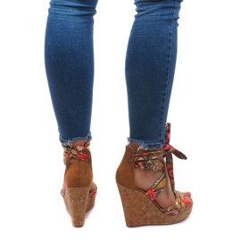 Sandalias de cuña atadas 3686 Camel marrón 3