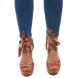 Sandalias de cuña atadas 3686 Camel marrón 4