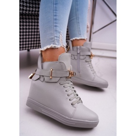 Zapatillas De Mujer Con Cuña Dorado Candado Gris Tersey 1