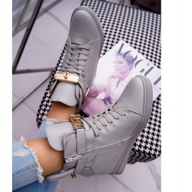 Zapatillas De Mujer Con Cuña Dorado Candado Gris Tersey 4